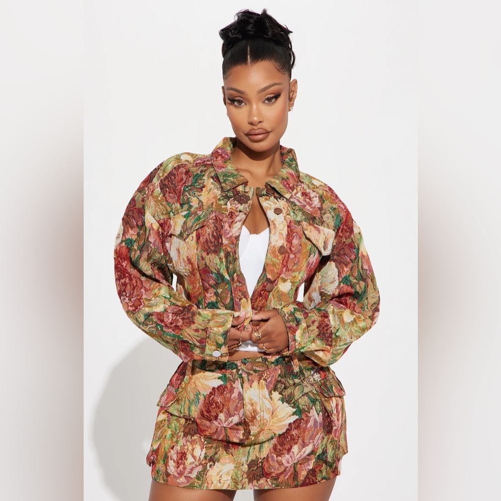 Fashion Nova Floral Jacquard Mini Skirt Set